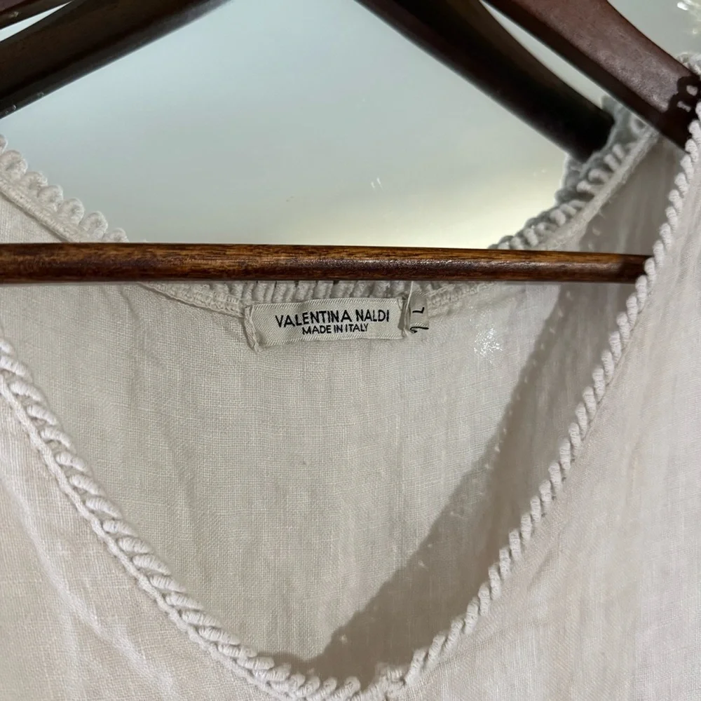Valentina Naldi 100% Linen Beige Tiered Sleeveless Dress Made in Italy - Picture 8 of 13